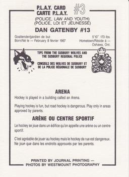 1987-88 Sudbury Wolves (OHL) Police #3 Dan Gatenby Back