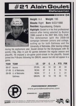2009-10 Choice Providence Bruins (AHL) #4 Alain Goulet Back