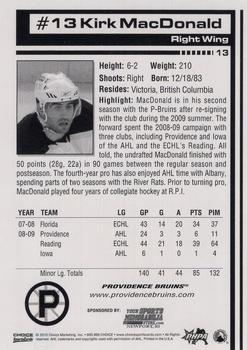 2009-10 Choice Providence Bruins (AHL) #13 Kirk MacDonald Back