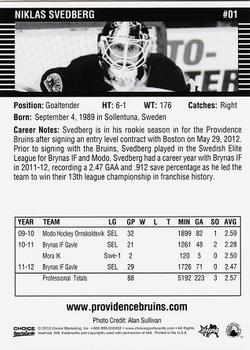 2012-13 Choice Providence Bruins (AHL) #1 Niklas Svedberg Back