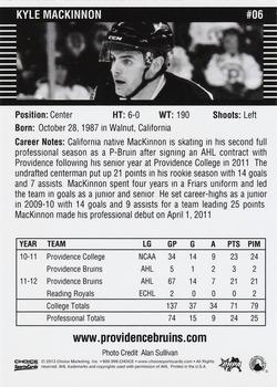 2012-13 Choice Providence Bruins (AHL) #6 Kyle MacKinnon Back