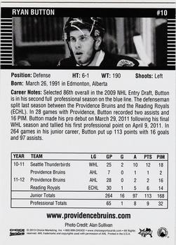 2012-13 Choice Providence Bruins (AHL) #10 Ryan Button Back