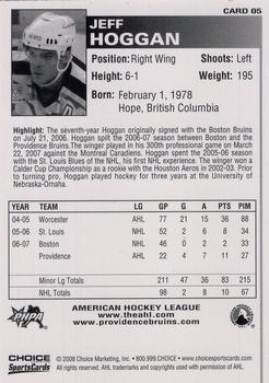2007-08 Choice Providence Bruins (AHL) #5 Jeff Hoggan Back
