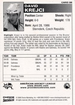 2007-08 Choice Providence Bruins (AHL) #8 David Krejci Back
