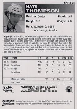 2007-08 Choice Providence Bruins (AHL) #22 Nate Thompson Back