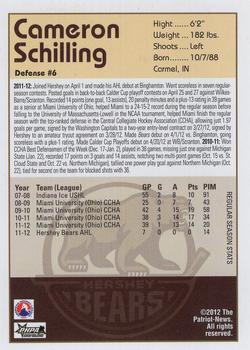 2012-13 Hershey Bears (AHL) #23 Cameron Schilling Back