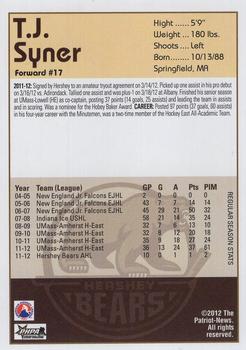 2012-13 Hershey Bears (AHL) #27 T.J. Syner Back