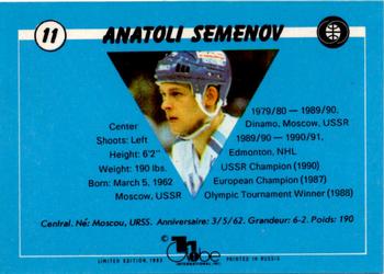 1991-92 Tri-Globe Magnificent Five #11 Anatoli Semenov Back