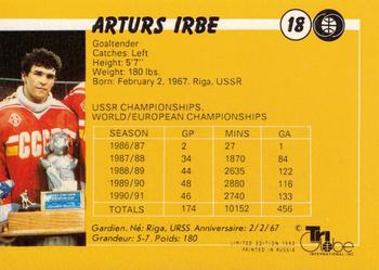 1991-92 Tri-Globe Magnificent Five #18 Arturs Irbe Back