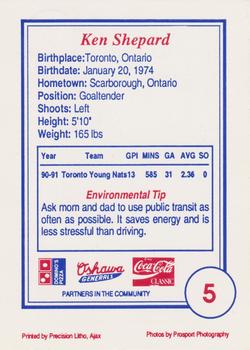 1991-92 Domino's/Coca-Cola Oshawa Generals (OHL) #5 Ken Shepard Back