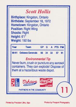 1991-92 Domino's/Coca-Cola Oshawa Generals (OHL) #11 Scott Hollis Back
