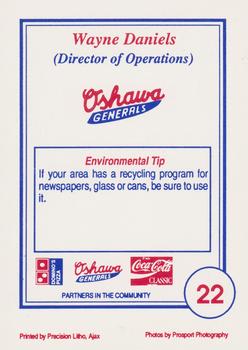 1991-92 Domino's/Coca-Cola Oshawa Generals (OHL) #22 Wayne Daniels Back