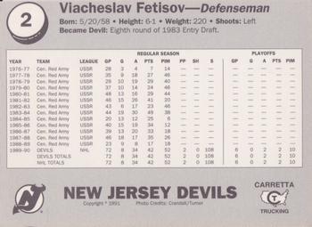 1990-91 Carretta New Jersey Devils #12 Viacheslav Fetisov Back