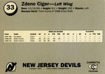 1990-91 Carretta New Jersey Devils #6 Zdeno Ciger Back