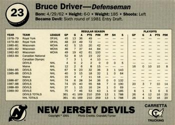 1990-91 Carretta New Jersey Devils #11 Bruce Driver Back