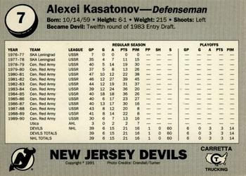 1990-91 Carretta New Jersey Devils #13 Alexei Kasatonov Back