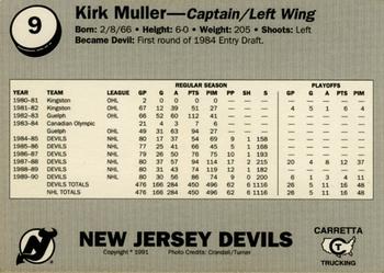 1990-91 Carretta New Jersey Devils #19 Kirk Muller Back