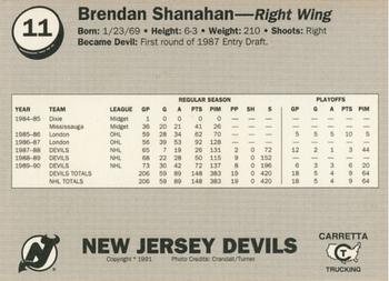 1990-91 Carretta New Jersey Devils #23 Brendan Shanahan Back