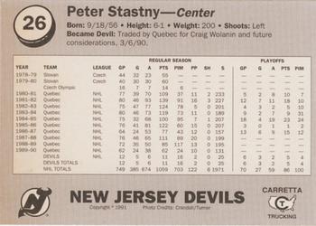 1990-91 Carretta New Jersey Devils #24 Peter Stastny Back