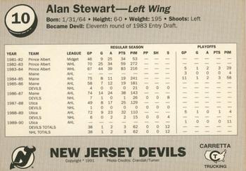 1990-91 Carretta New Jersey Devils #25 Alan Stewart Back