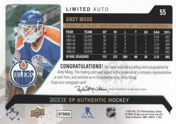 2013-14 SP Authentic - Limited Autographs #55 Andy Moog Back