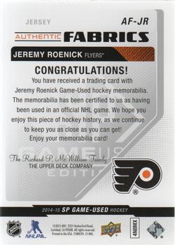 2014-15 SP Game Used - Authentic Fabrics #AF-JR Jeremy Roenick Back