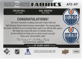 2014-15 SP Game Used - Authentic Fabrics Dual #AF2-HY Taylor Hall / Nail Yakupov Back