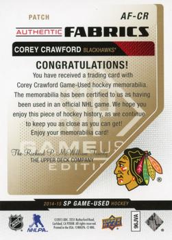 2014-15 SP Game Used - Authentic Fabrics Patches #AF-CR Corey Crawford Back