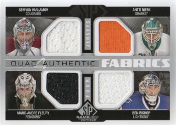2014-15 SP Game Used - Authentic Fabrics Quads #AF4-WINS Semyon Varlamov / Antti Niemi / Marc-Andre Fleury / Ben Bishop Front