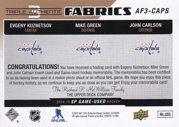 2014-15 SP Game Used - Authentic Fabrics Triples Patches #AF3-CAPS Mike Green / Evgeny Kuznetsov / John Carlson Back