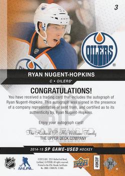 2014-15 SP Game Used - Autographs Blue #3 Ryan Nugent-Hopkins Back