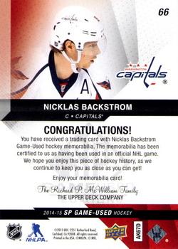 2014-15 SP Game Used - Gold Jerseys #66 Nicklas Backstrom Back