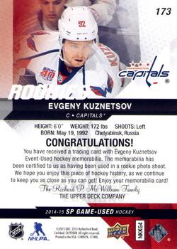 2014-15 SP Game Used - Gold Jerseys #173 Evgeny Kuznetsov Back
