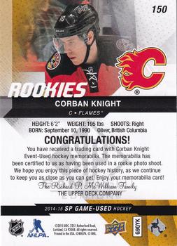 2014-15 SP Game Used - Gold Jerseys #150 Corban Knight Back
