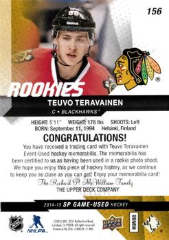 2014-15 SP Game Used - Gold Jerseys #156 Teuvo Teravainen Back