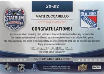 2014-15 SP Game Used - Stadium Series Materials Jerseys #SS-MZ Mats Zuccarello Back
