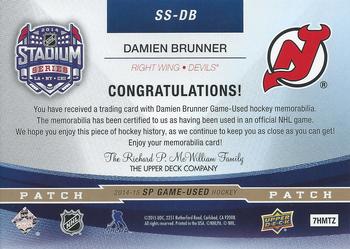2014-15 SP Game Used - Stadium Series Materials Patches #SS-DB Damien Brunner Back