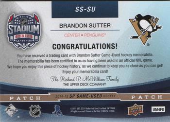 2014-15 SP Game Used - Stadium Series Materials Patches #SS-SU Brandon Sutter Back