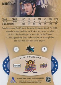 2015 Upper Deck National Hockey Card Day USA #NHCD-2 Joe Pavelski Back