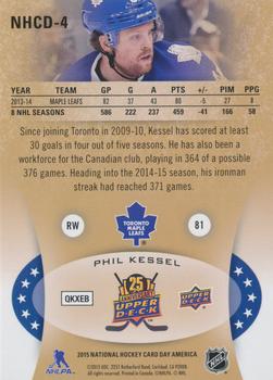 2015 Upper Deck National Hockey Card Day USA #NHCD-4 Phil Kessel Back
