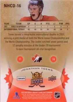 2015 Upper Deck National Hockey Card Day Canada #NHCD-16 Jonathan Toews Back