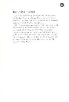 1984-85 Los Angeles Kings Smokey #23 Pat Quinn Back