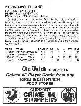 1986-87 Red Rooster Edmonton Oilers #NNO Kevin McClelland Back