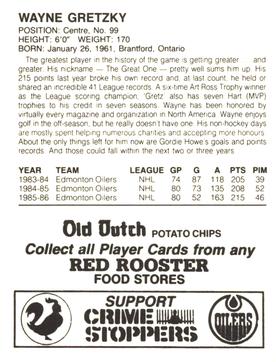 1986-87 Red Rooster Edmonton Oilers #NNO Wayne Gretzky Back