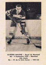 1951-52 Bedard & Donaldson (Laval Dairy) QSHL #91 Cliff Malone Front