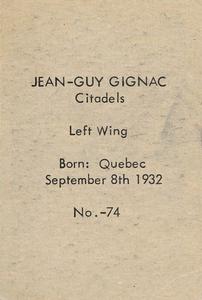 1952-53 Bedard & Donaldson (Anonymous) Juniors #74 Jean-Guy Gignac Back
