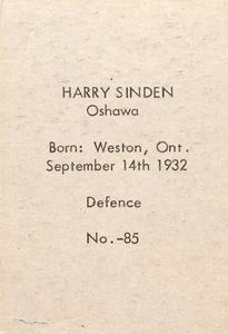 1952-53 Bedard & Donaldson (Anonymous) Juniors #85 Harry Sinden Back