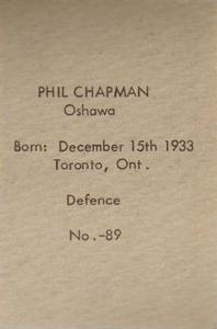 1952-53 Bedard & Donaldson (Anonymous) Juniors #89 Phil Chapman Back