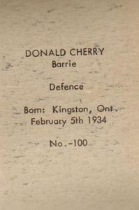 1952-53 Bedard & Donaldson (Anonymous) Juniors #100 Donald Cherry Back
