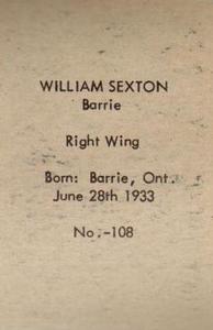 1952-53 Bedard & Donaldson (Anonymous) Juniors #108 William Sexton Back